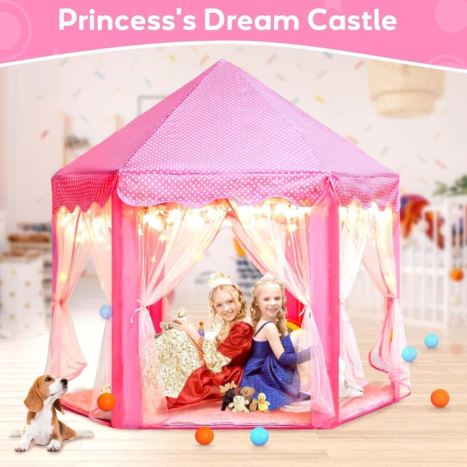 Princess Castle Fairy Play Tent with Rug, detail view