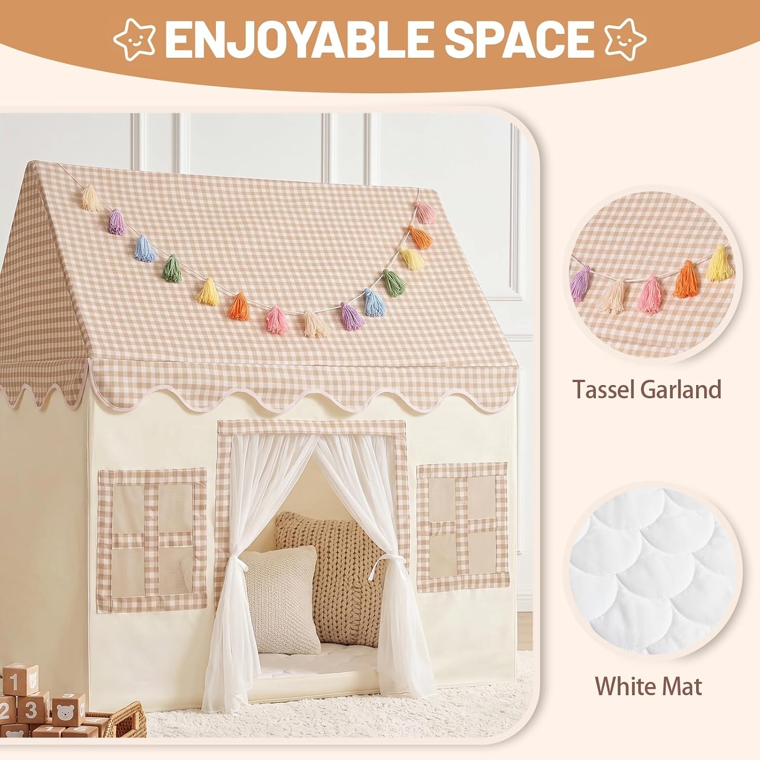 Brown Playhouse Tent with Mat and Rainbow Garland: image 2