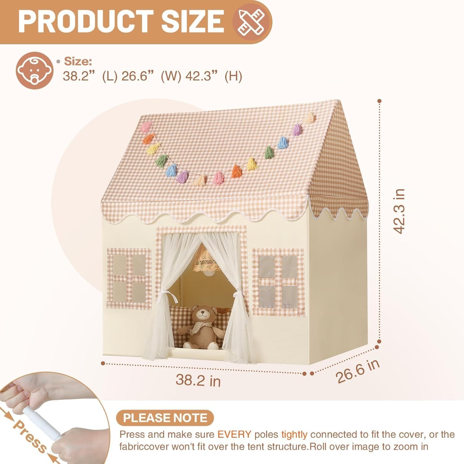Brown Playhouse Tent with Mat and Rainbow Garland: image 5