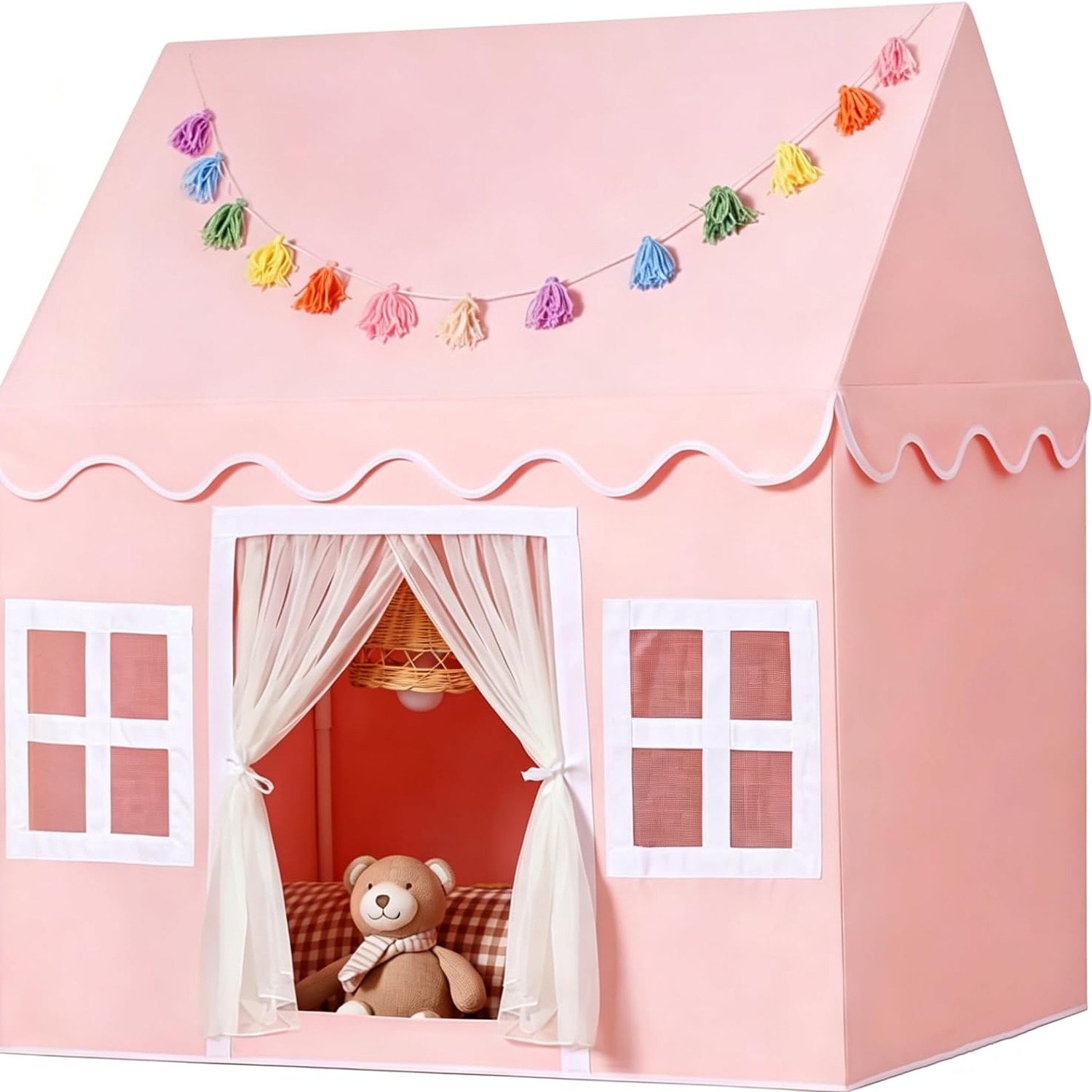 Pink Playhouse Tent with Mat and Tassel Garland