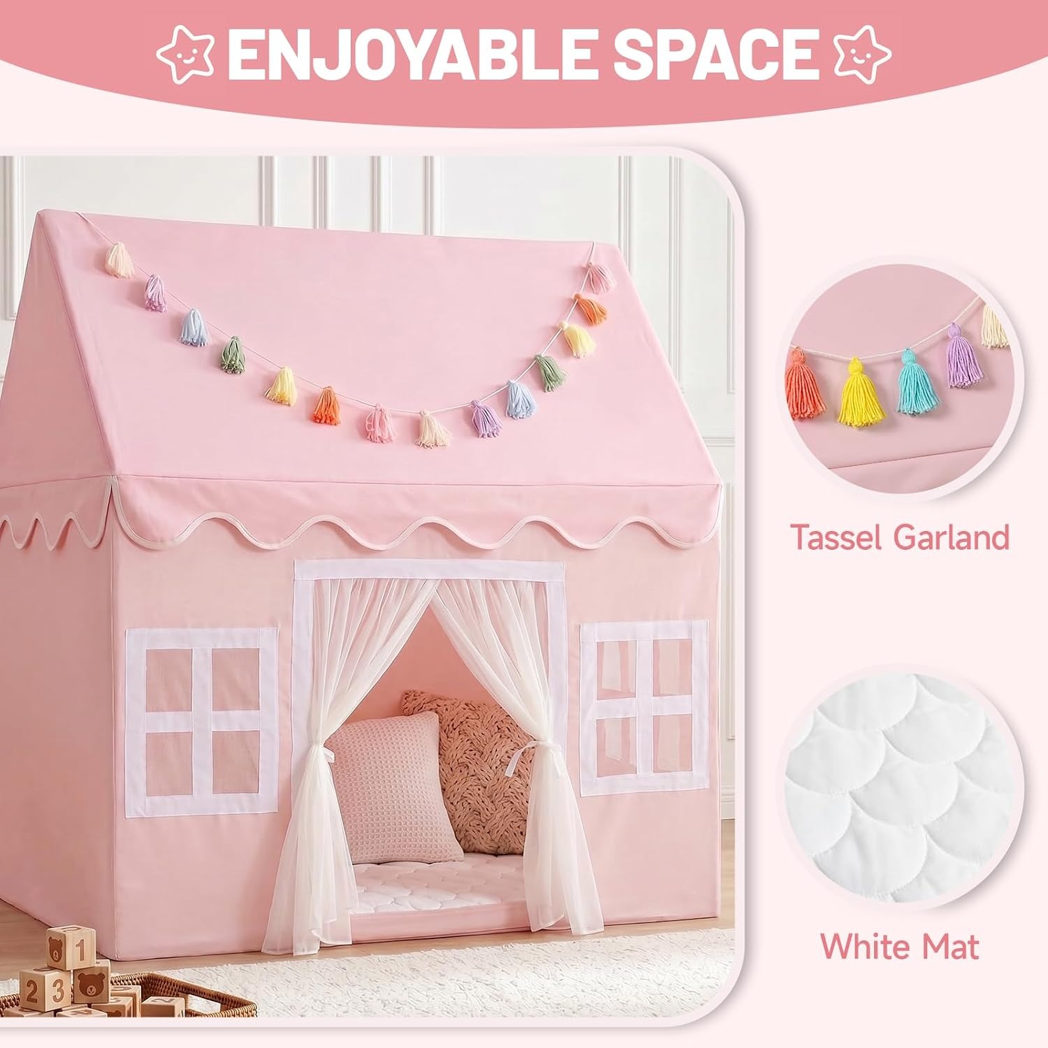 Pink Playhouse Tent with Mat and Tassel Garland: image 2