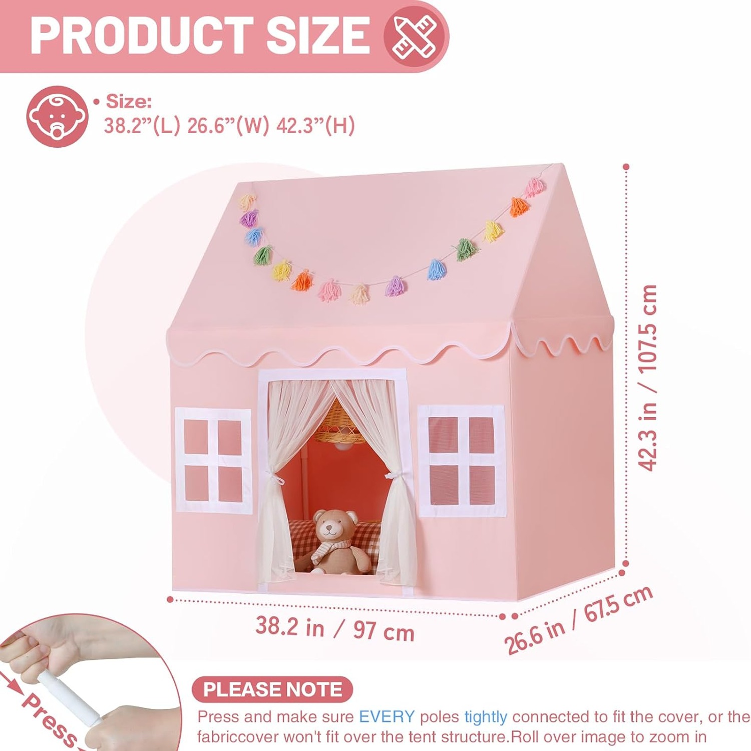 Pink Playhouse Tent with Mat and Tassel Garland: image 3