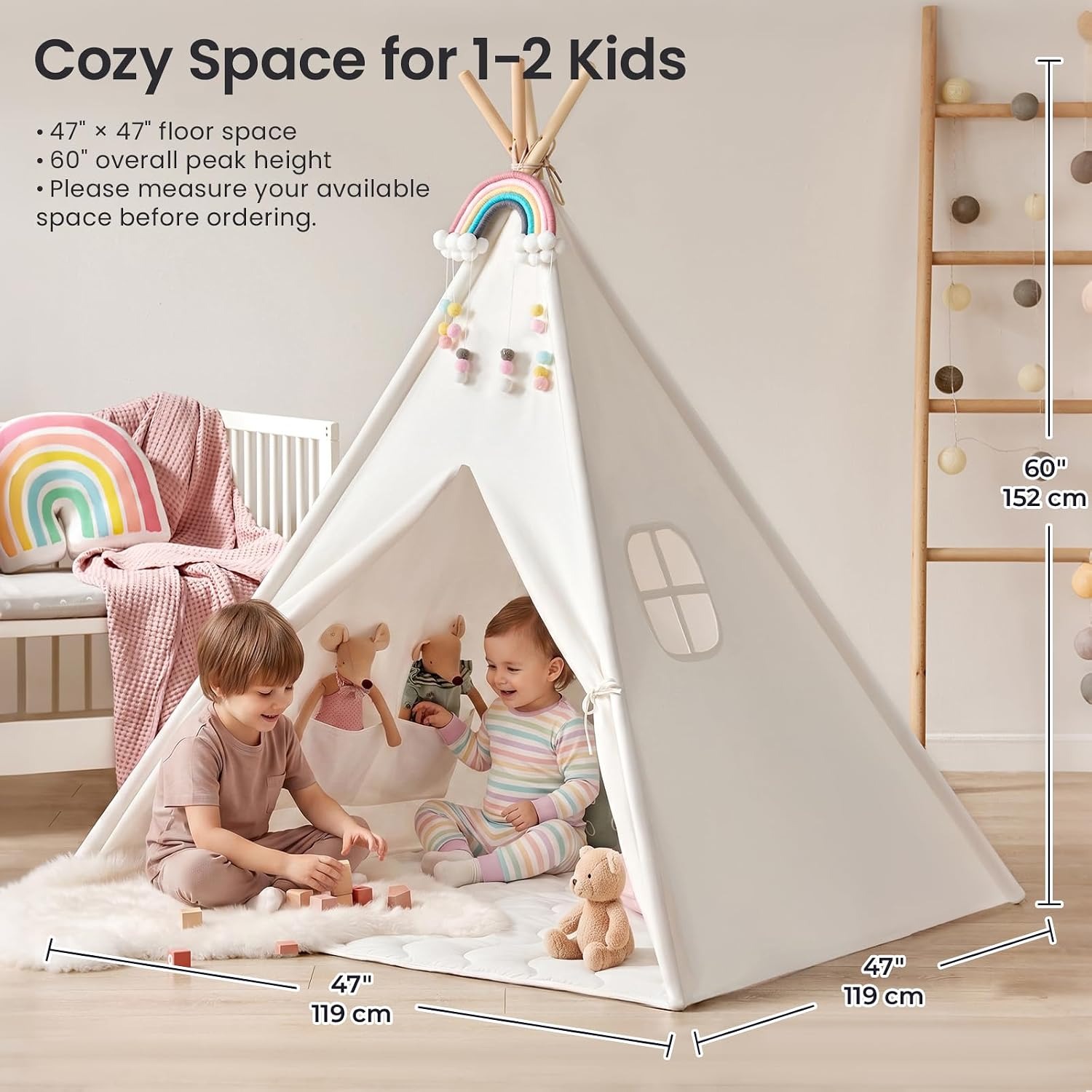 Cotton Canvas Teepee with Mat and Star Lights: image 2