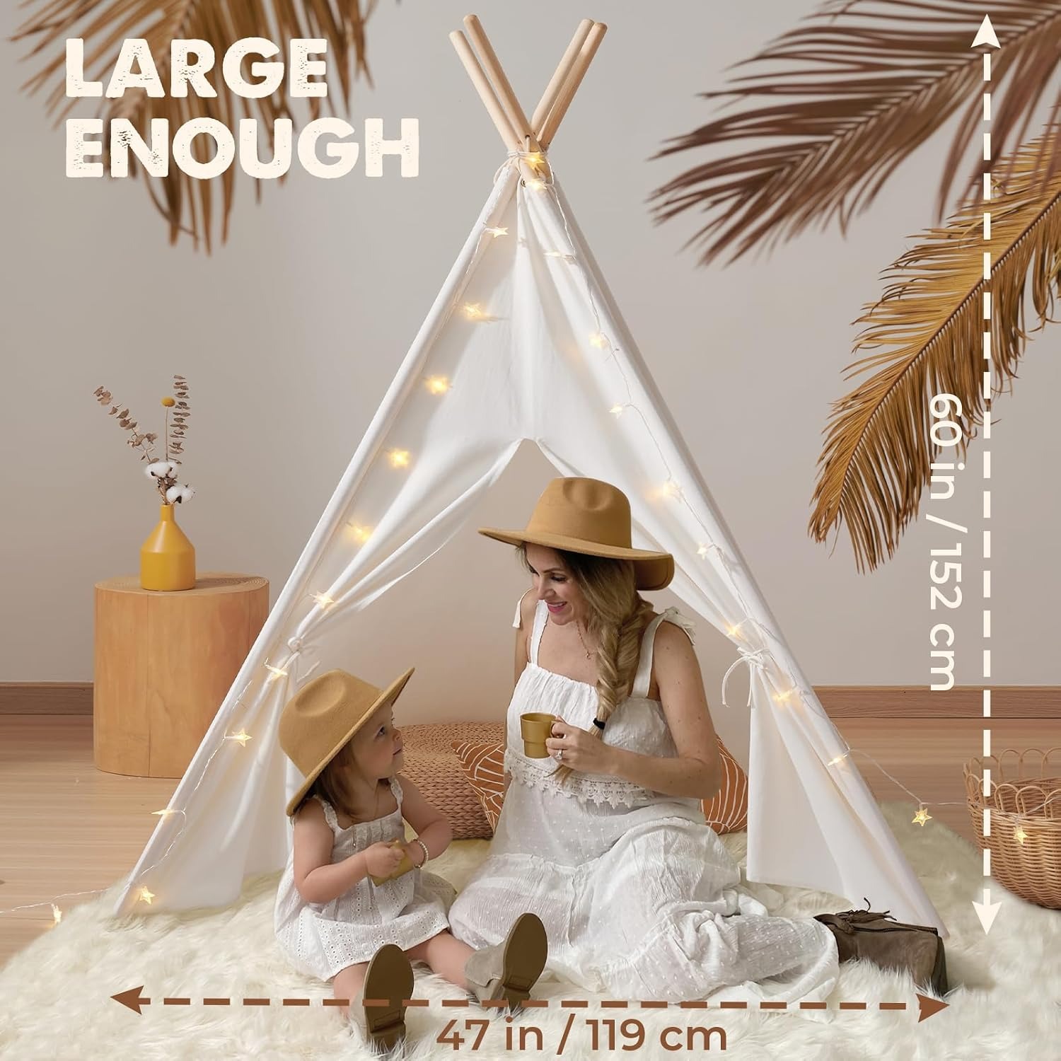 Cotton Canvas Teepee with Mat and Star Lights: image 7