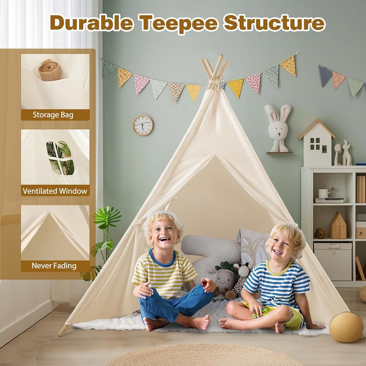 White Canvas Teepee Tent for Kids: image 3