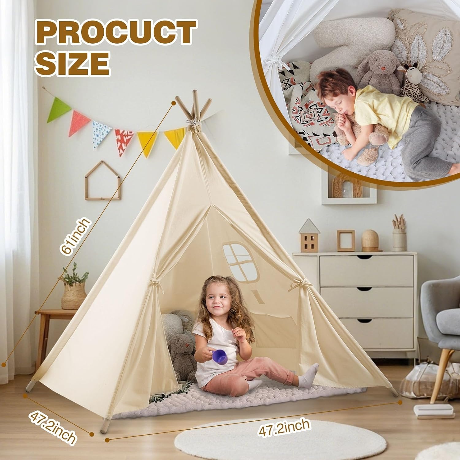 White Canvas Teepee Tent for Kids: image 6